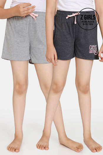 Buy Rosaline Girls Knit Poly Shorts (Pack of 2) - Grey Black